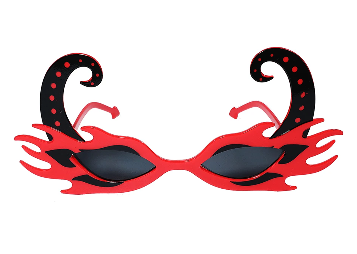 Siyah Boynuzlu Kırmızı Renk Alevli Parti Gözlüğü 21x10 cm (CLZ)