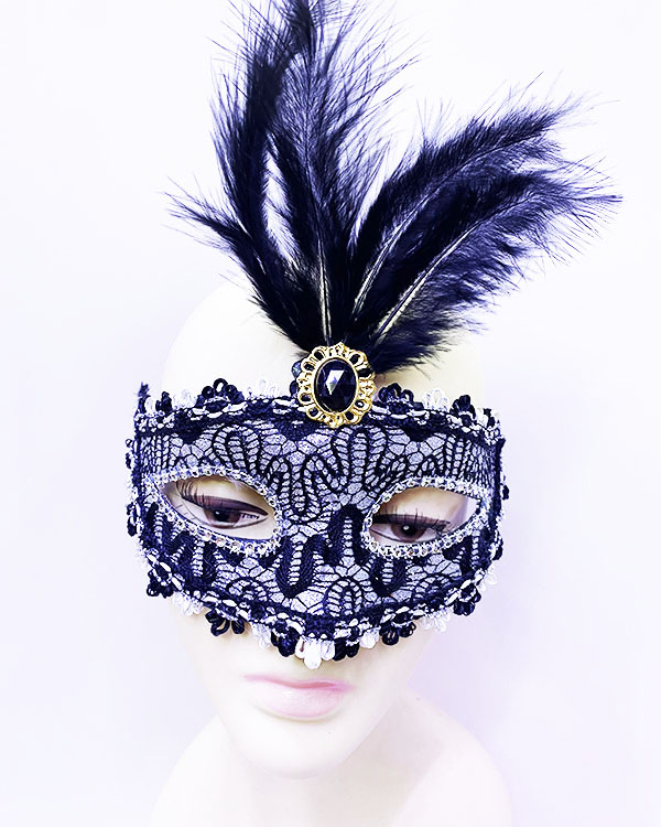 Siyah Dantel İşlemeli Balo Maskesi Parti Maskesi 16x22 cm (CLZ)