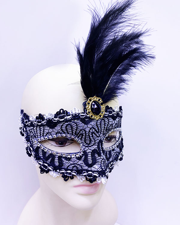 Siyah Dantel İşlemeli Balo Maskesi Parti Maskesi 16x22 cm (CLZ)