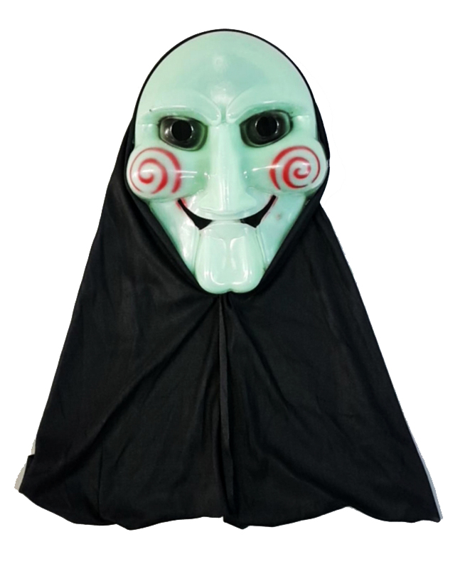 Siyah Kapşonlu Karanlıkta Parlayan Neon Glow Testere Saw Maskesi (CLZ)
