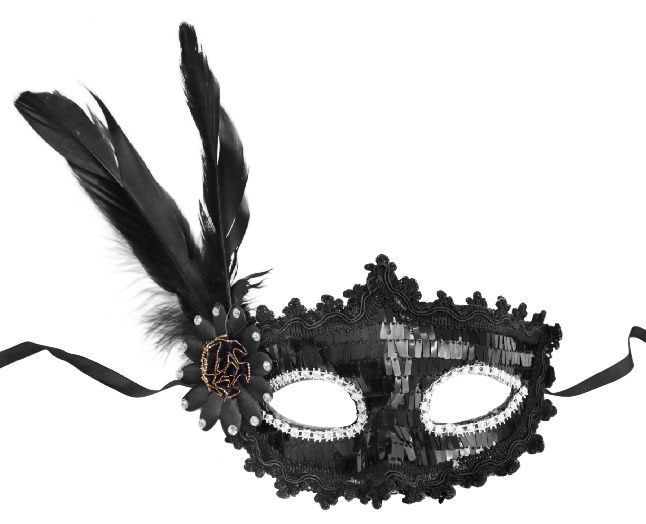 Siyah Payetli Pullu Siyah Renk Yandan Tüylü Parti Maskesi 18x22 cm (CLZ)