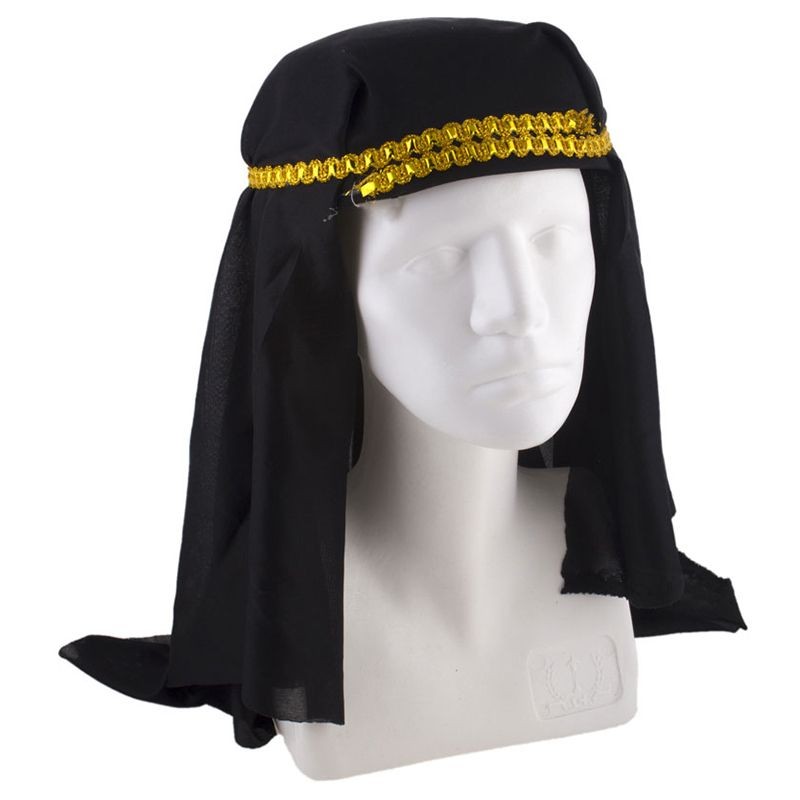 Siyah Renk Altın Pullu Arap Şapkası Arap Kefiyesi 20x50 cm (CLZ)