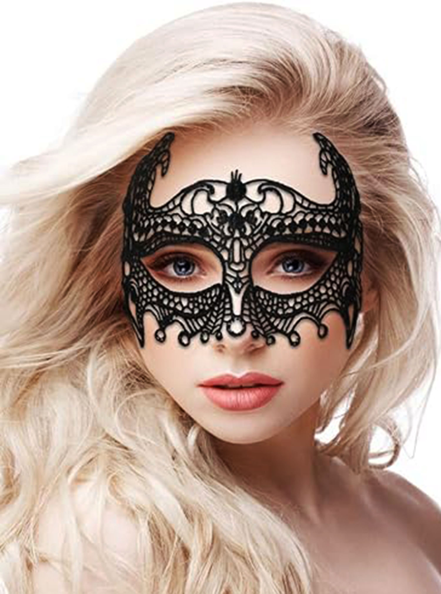 Siyah Renk Dantel Kesim Dantel İşlemeli Balo Parti Maskesi 4 No (CLZ)