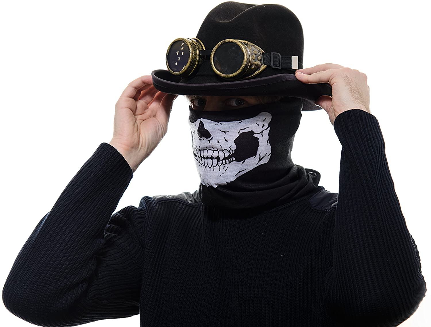 Siyah Renk Dikişsiz Çok Fonksiyonlu Çene Kafatası Yüz Maskesi Baf Buff Bandana Boyunluk Bileklik (CLZ)