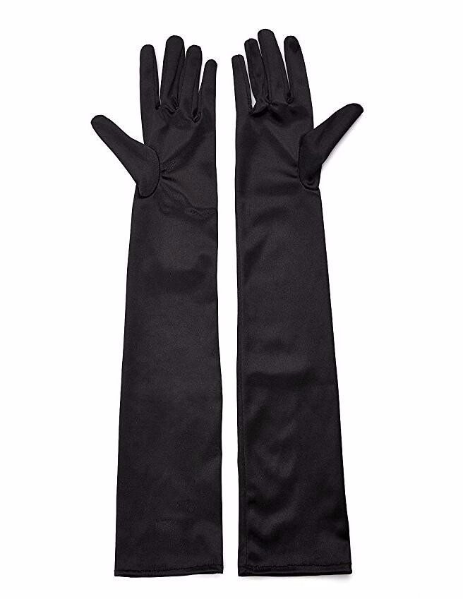 Siyah Renk Likralı Dirseğe Kadar Uzun Kumaş Eldiven 40 cm (CLZ)