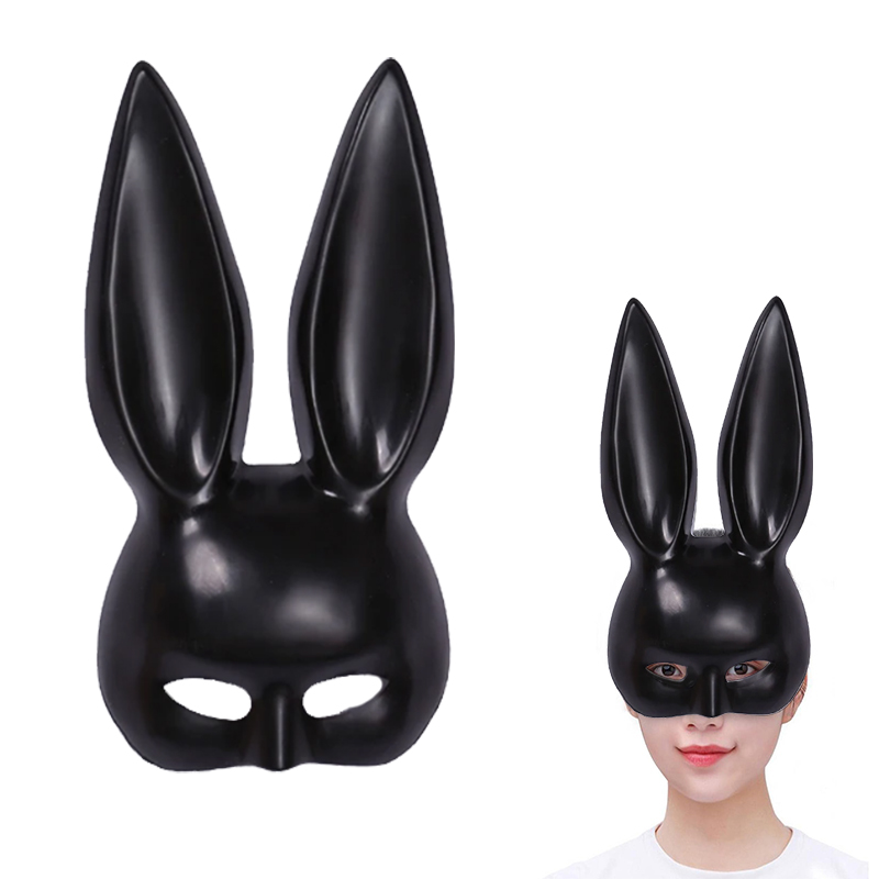 Siyah Renk Ekstra Lüks Uzun Tavşan Maskesi 35x16 cm (CLZ)