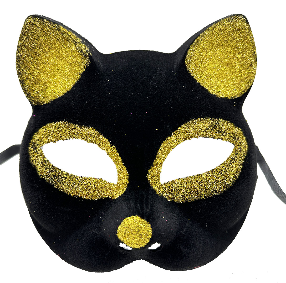 Siyah Renk Gold Simli Süet Kaplama Kedi Maskesi 18x14 cm (CLZ)