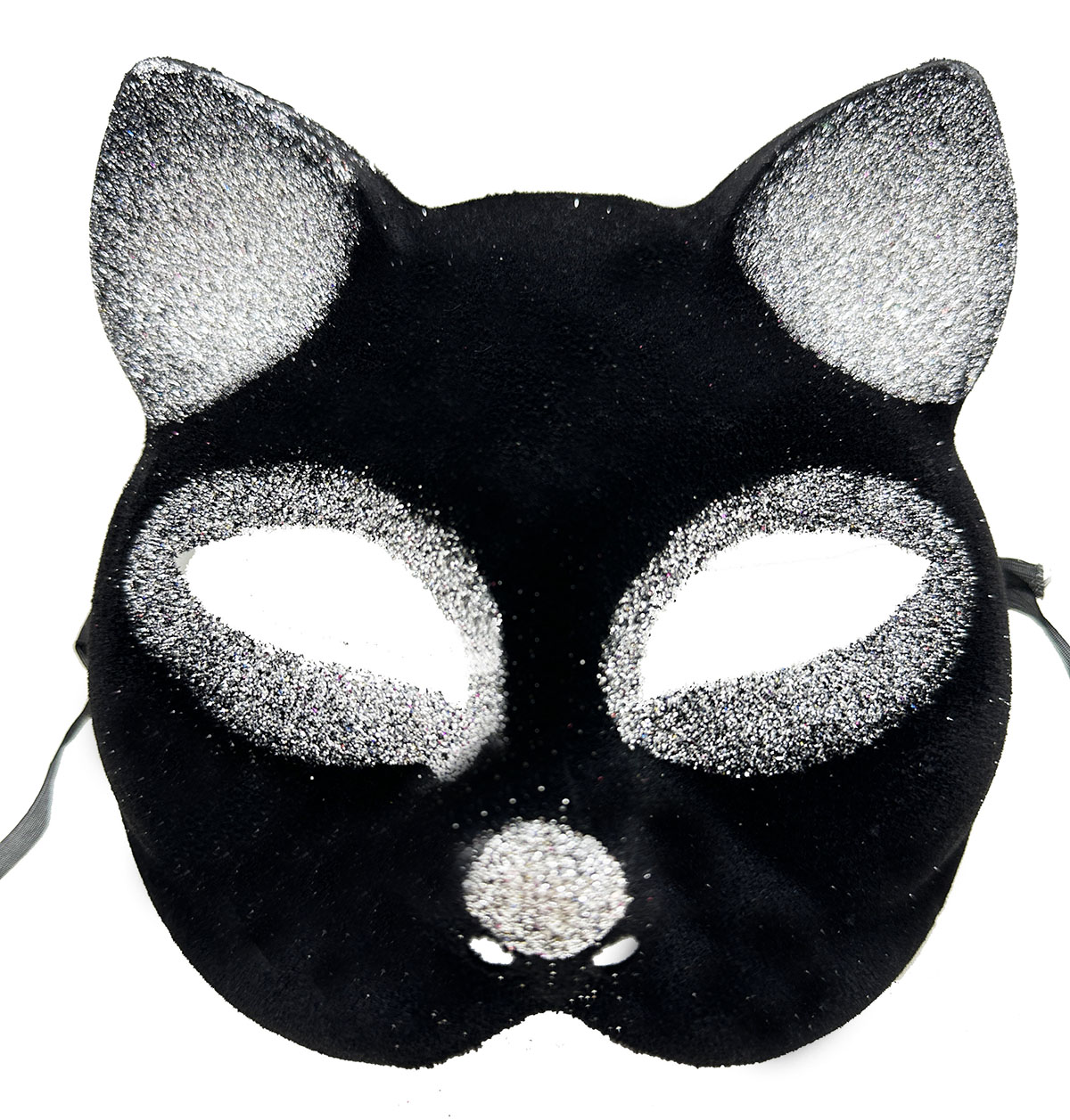 Siyah Renk Gümüş Simli Süet Kaplama Kedi Maskesi 18x14 cm (CLZ)
