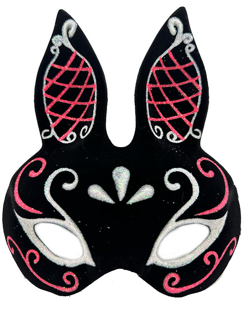 Siyah Renk Kırmızı Beyaz Simli Siyah Süet Kaplama Tavşan Maskesi 18x16 cm (CLZ)