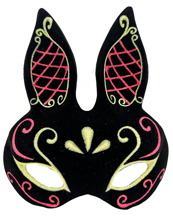 Siyah Renk Kırmızı Gold Simli Siyah Süet Kaplama Tavşan Maskesi 18x16 cm (CLZ)