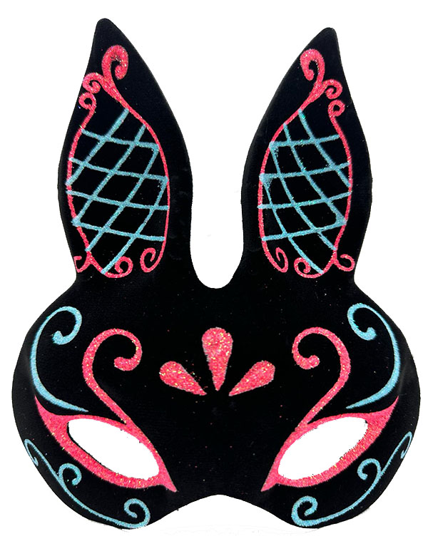 Siyah Renk Mavi Kırmızı Simli Siyah Süet Kaplama Tavşan Maskesi 18x16 cm (CLZ)