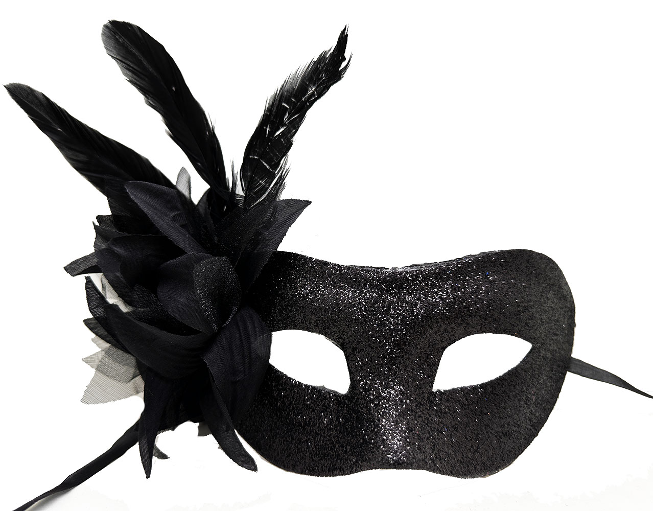 Siyah Renk Metalize Sim Görünümlü Parlak Tüylü Parti Maskesi 22x19 cm (CLZ)