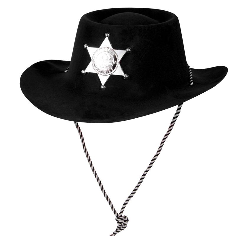Siyah Renk Plastik Üzeri Kadife Kaplama Çocuk Kovboy Şapkası (CLZ)