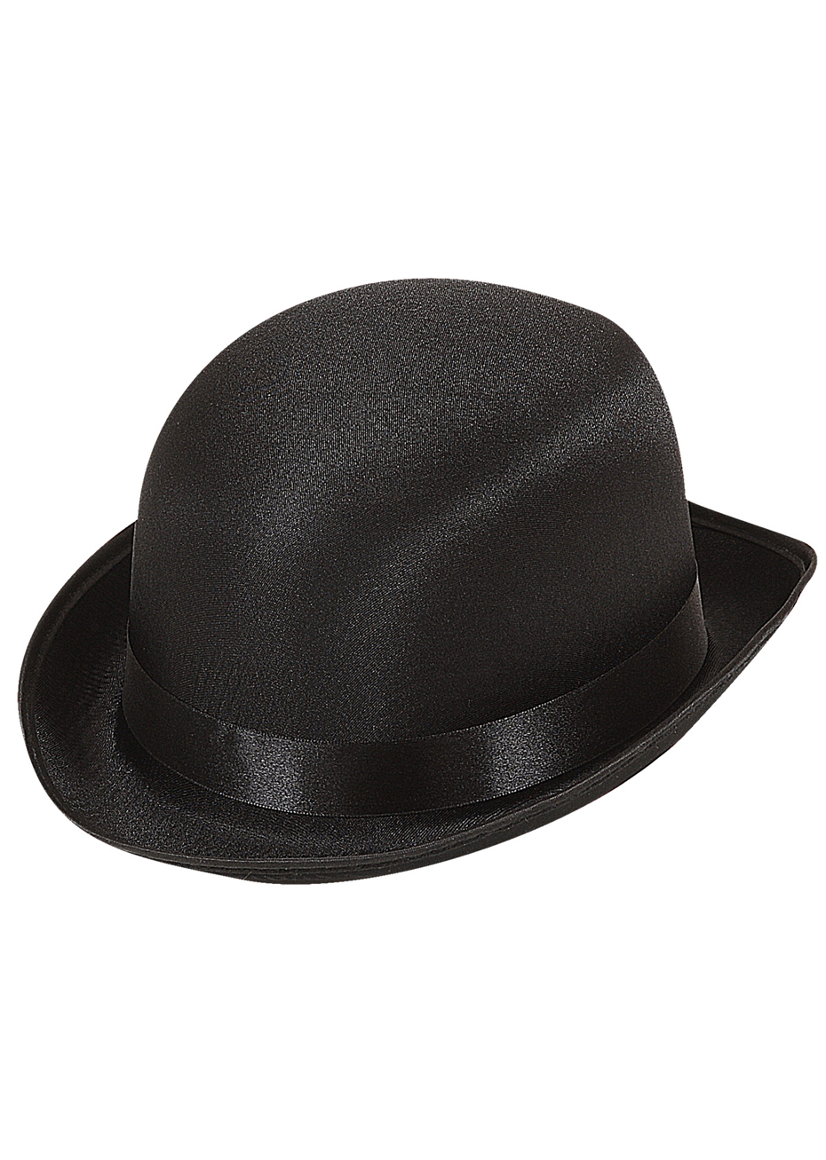 Siyah Renk Saten Kaplama Charlie Chaplin Melon Şapka (CLZ)
