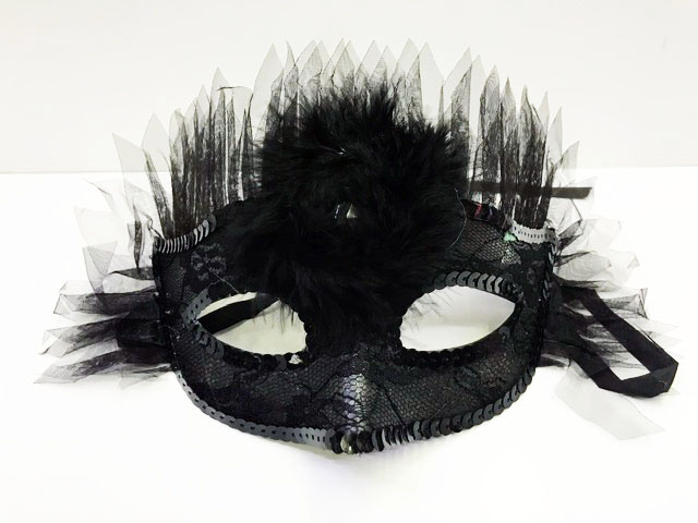 Siyah Renk Siyah Tüllü Pul İşlemeli Yılbaşı Parti Maskesi (CLZ)