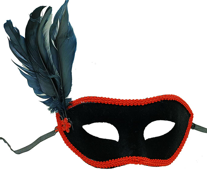 Siyah Renk Yandan Tüylü Siyah Süet Kaplama Parti Balo Maskesi 21x20 cm (CLZ)