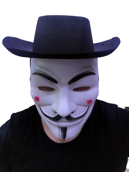 Siyah Renkli Delikli Çocuk Boy Vendetta Şapkası ve Vendetta Maskesi (CLZ)