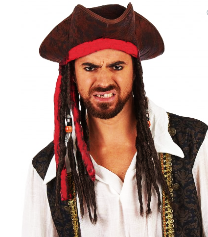 Siyah Saçlı Jack Sparrow Kaptan Jack Kumaş Korsan Şapkası (CLZ)