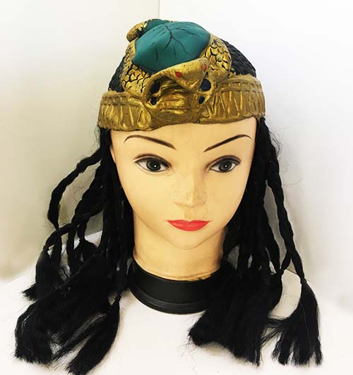 Siyah Saçlı Yılan Figürlü Lateks Et Kleopatra Peruğu Şapkası (CLZ)
