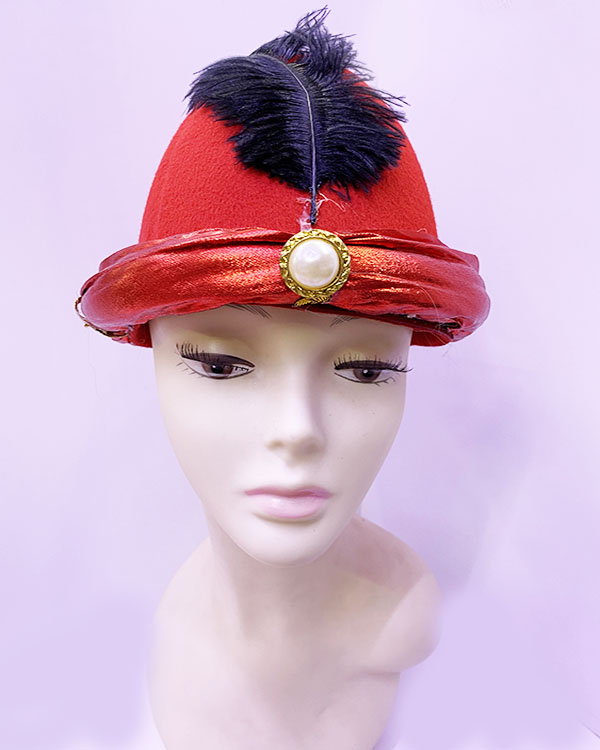 Siyah Tüylü Kırmızı Kumaş Kaplama Şehzade Sultan Şapkası Padişah Kavuğu (CLZ)