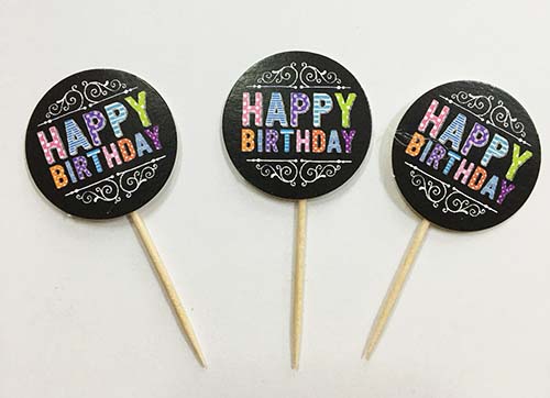 Siyah Üzeri Rengarenk Happy Birthday Parti Kürdan Süsü 20 Adet (CLZ)