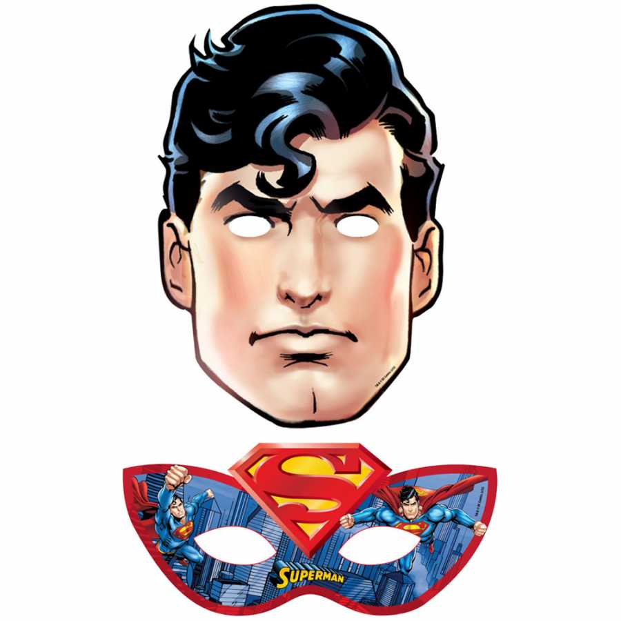 Superman Temalı Karton Maske 6 lı Paket (CLZ)