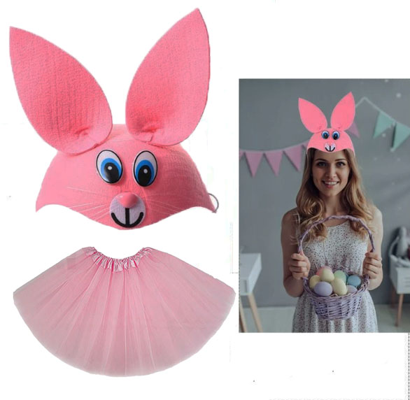 Tavşan Kostümü Pembe - 23 Nisan Tavşan Şapka ve Tütü Etek Seti 2 Parça (CLZ)