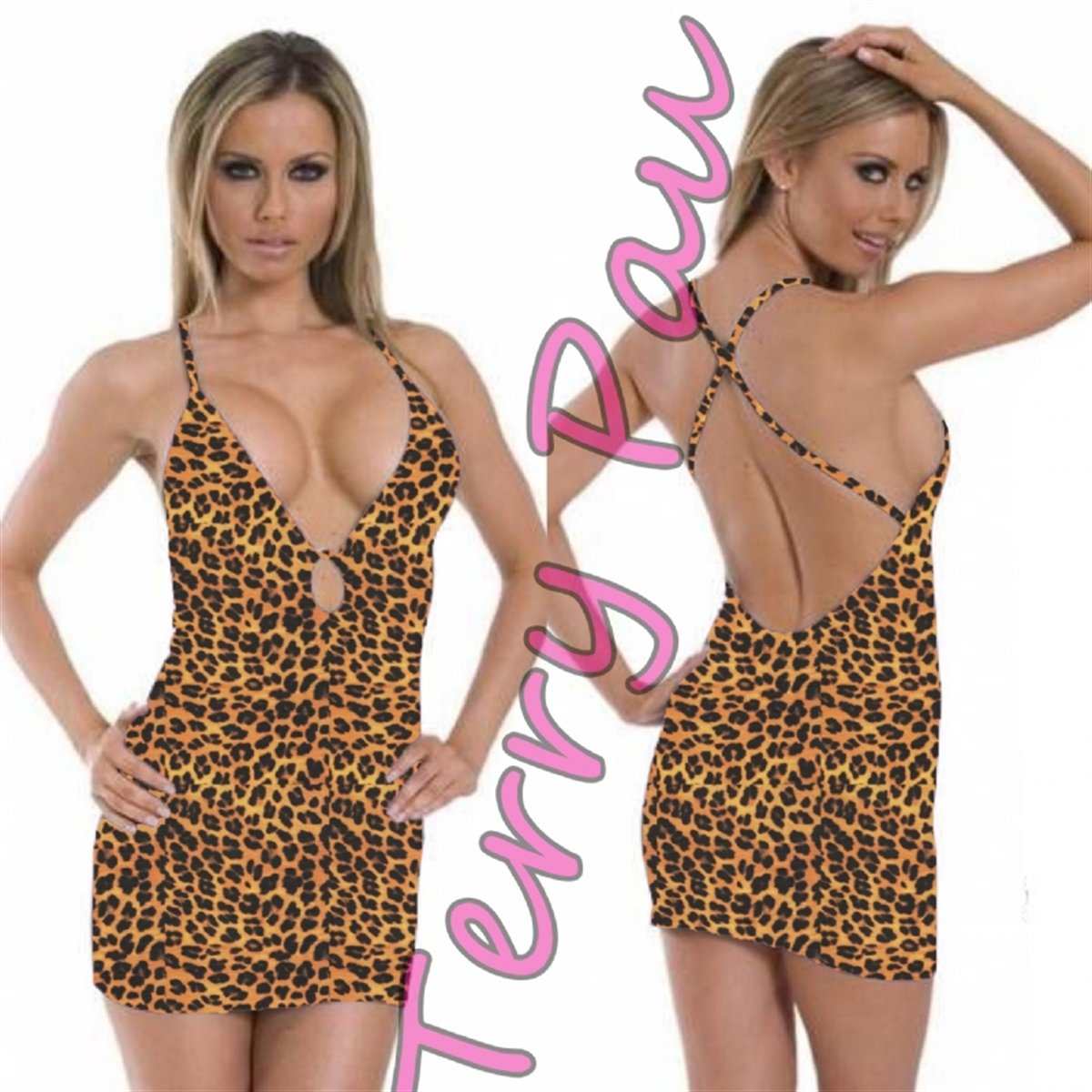 Leopar Desenli Fantezi Mini Elbise