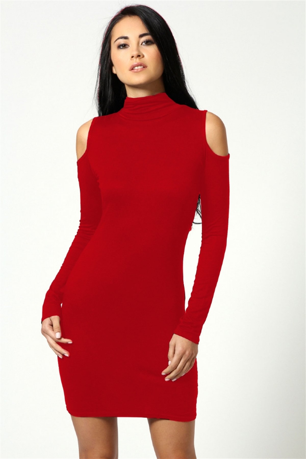 Omuzu Açık Uzun Kollu Elbise