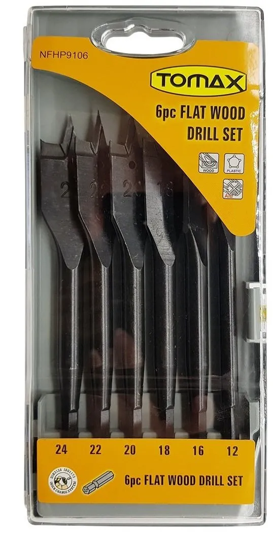 Tomax Yaprak Ahşap Matkap Ucu Takımı 12-24 mm - 6 Parçalı