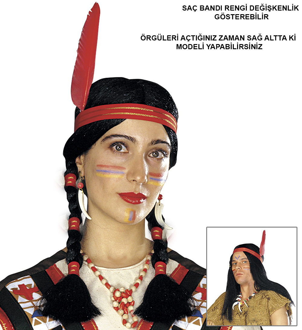 Tüylü Örgülü Hint Peruğu Kızılderili Peruğu Tüylü Örgülü Hint Peruğu Kızılderili Peruğu