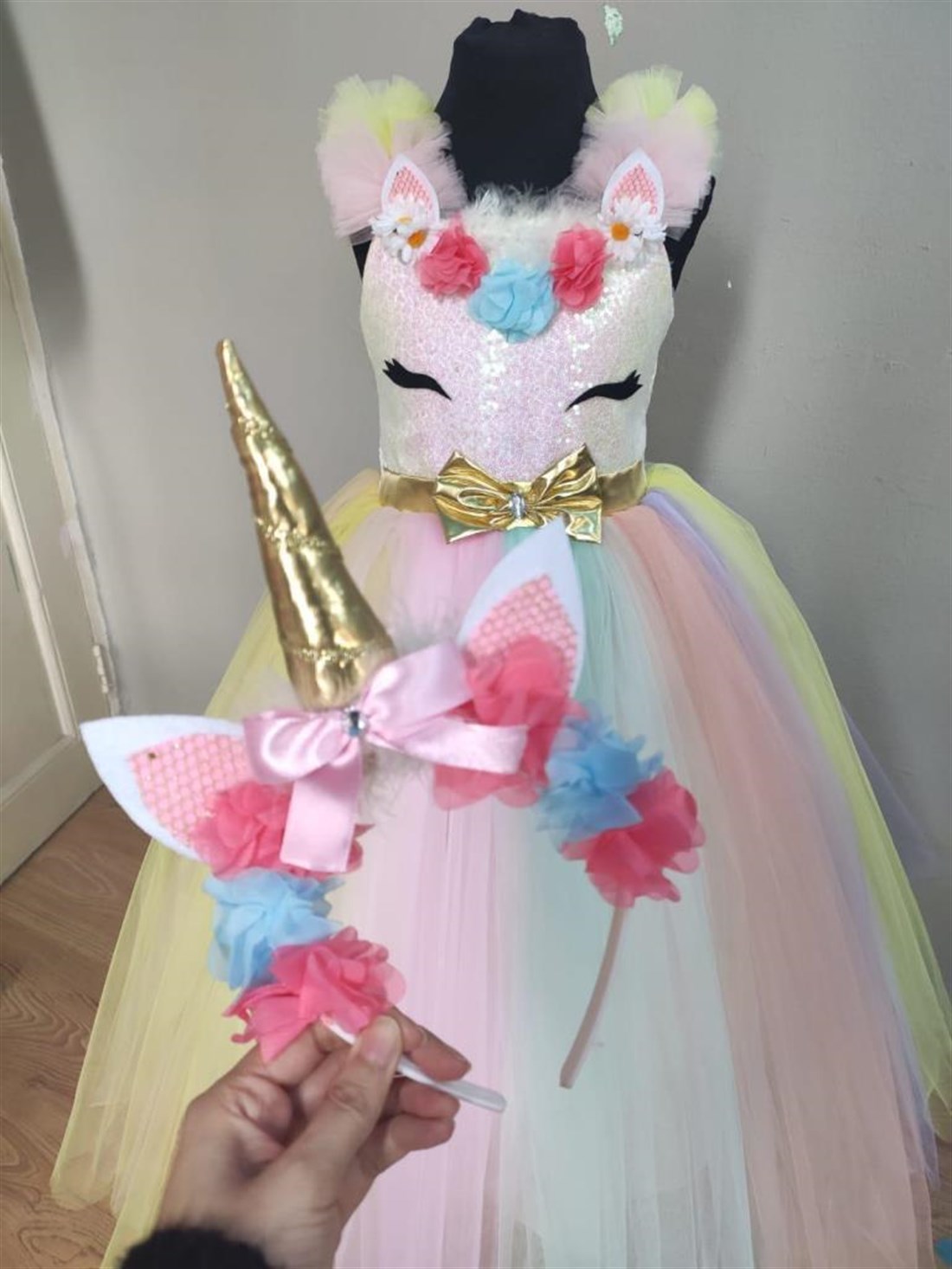 Unicorn Çocuk Kostümü - Unicorn Pony Kostümü ve Taç Seti 5-7 Yaş (CLZ)