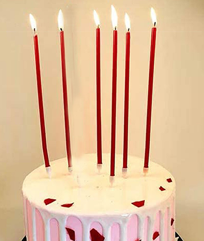 Uzun Kırmızı Renk Pasta Parti Mumu 6 Adet 16 cm (CLZ)