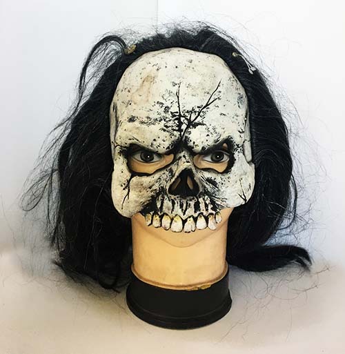 Uzun Siyah Saçlı Korkunç Kafatası Dişli Lateks Maske  (CLZ)
