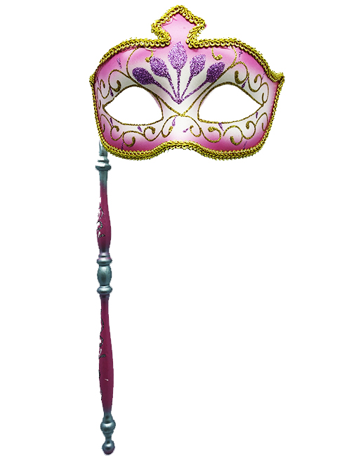 Venedik Masquerade Sopalı Maske Pembe Renk 17x35 cm (CLZ)