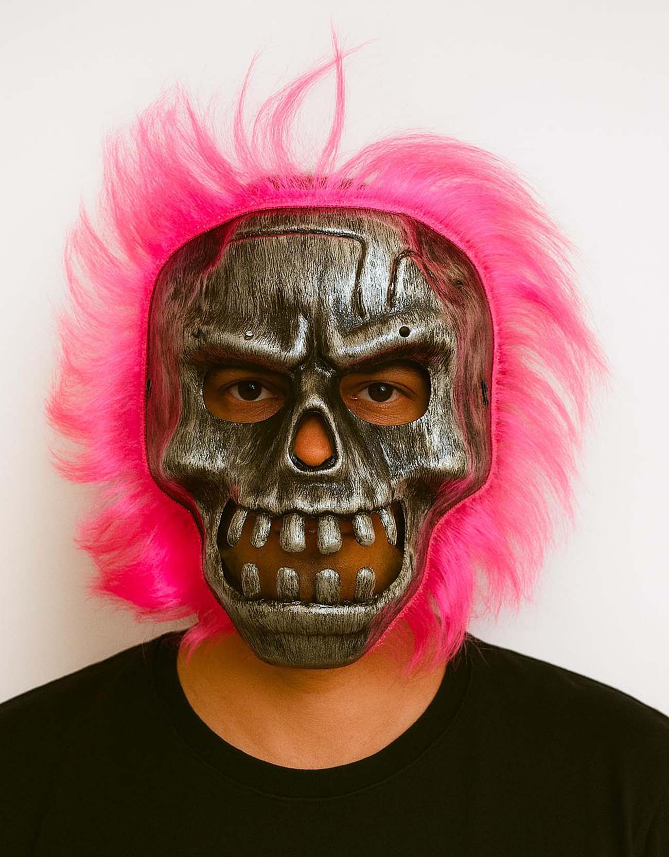 Wild Skull - Gümüş Kafatası Pembe Saçlı İskelet Maske Wild Skull - Gümüş Kafatası Pembe Saçlı İskelet Maske