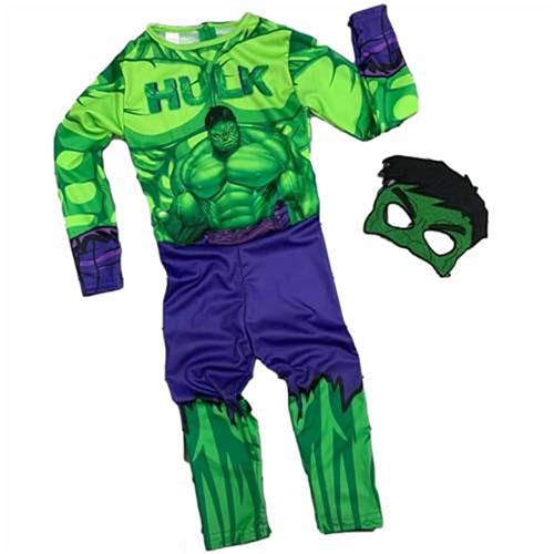 Yeşil Maskeli Baskılı Hulk Kostümü Çocuk Boy - Yeşil Dev Kostümü 5-6 Yaş  (CLZ)