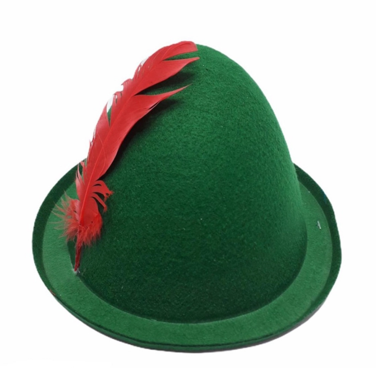 Yeşil Renk Kırmızı Tüylü Peter Pan Şapkası Robin Hood Şapkası 24X23 cm (CLZ)