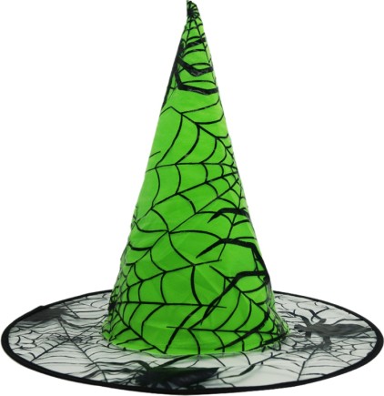 Yeşil Renk Örümcek Desen Temalı Halloween Cadı Şapkası Büyücü Şapkası (CLZ)