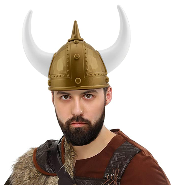 Yetişkin Boy Altın Renk Beyaz Boynuzlu Büyük Viking Başlığı Şapkası (CLZ)