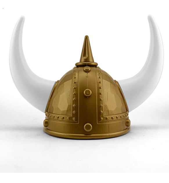 Yetişkin Boy Altın Renk Beyaz Boynuzlu Büyük Viking Başlığı Şapkası (CLZ)