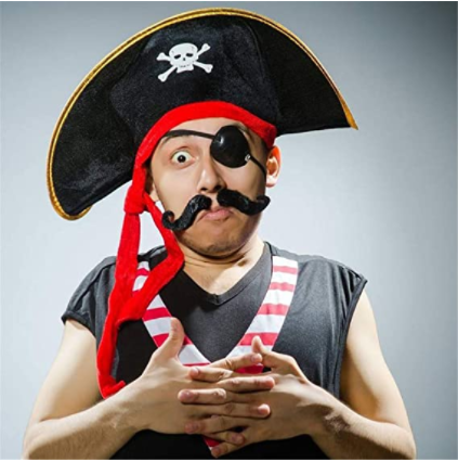 Yetişkin Boy Kadife Kaptan Jack Sparrow Korsan Şapkası ve Plastik Korsan Göz Maskesi (CLZ)