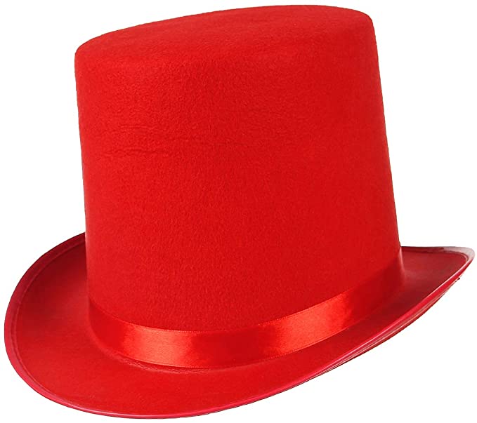 Yetişkinler İçin Kırmızı Renk Ringmaster Sihirbaz Şapkası Fötr Şapka 15 cm (CLZ)