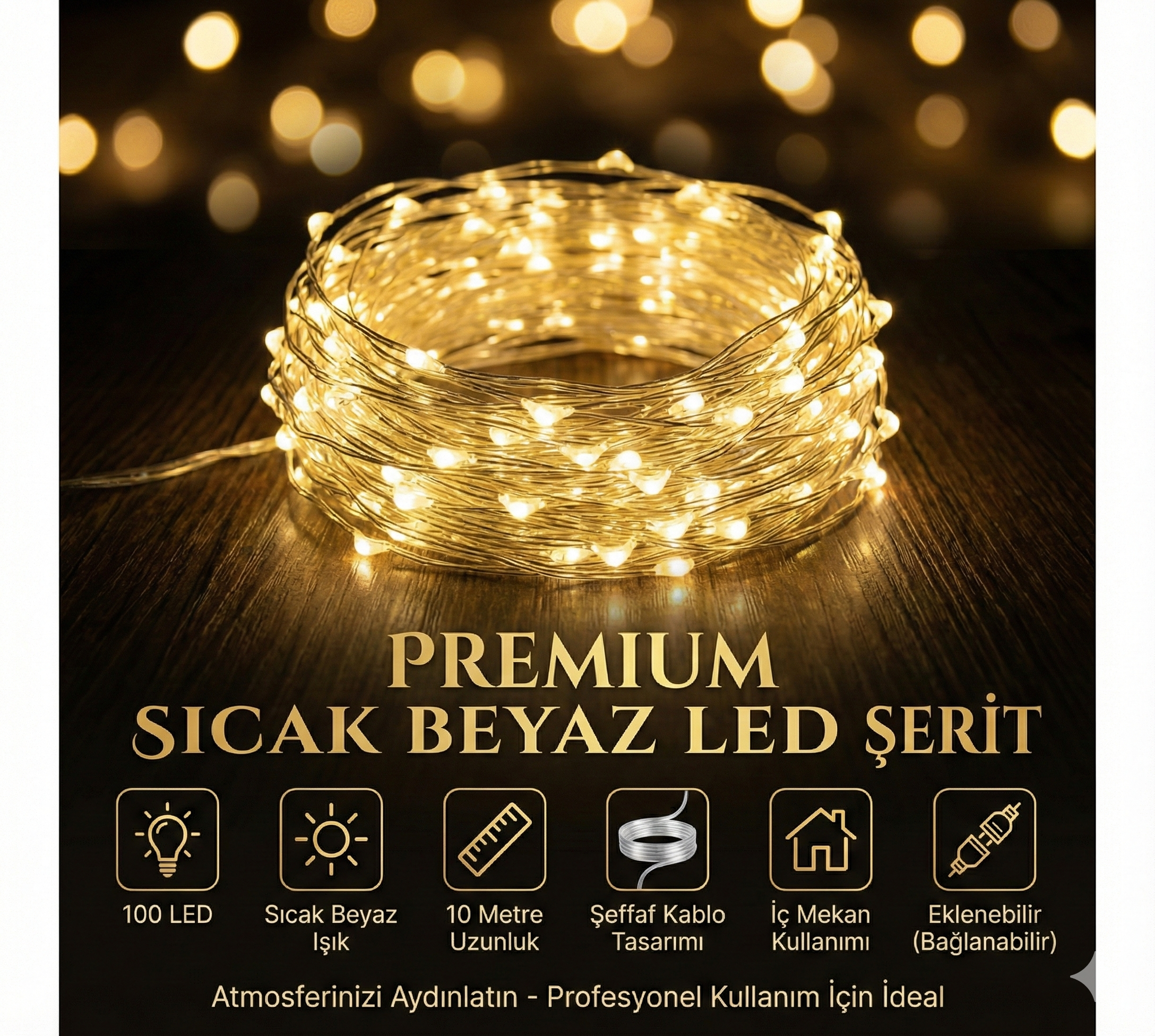Yılbaşı Aydınlatması 100 LED Perde Hortum Sıcak Beyaz Işık - 10 Metre Dekoratif Şeffaf Kablolu Süs Yılbaşı Aydınlatması 100 LED Perde Hortum Sıcak Beyaz Işık - 10 Metre Dekoratif Şeffaf Kablolu Süs