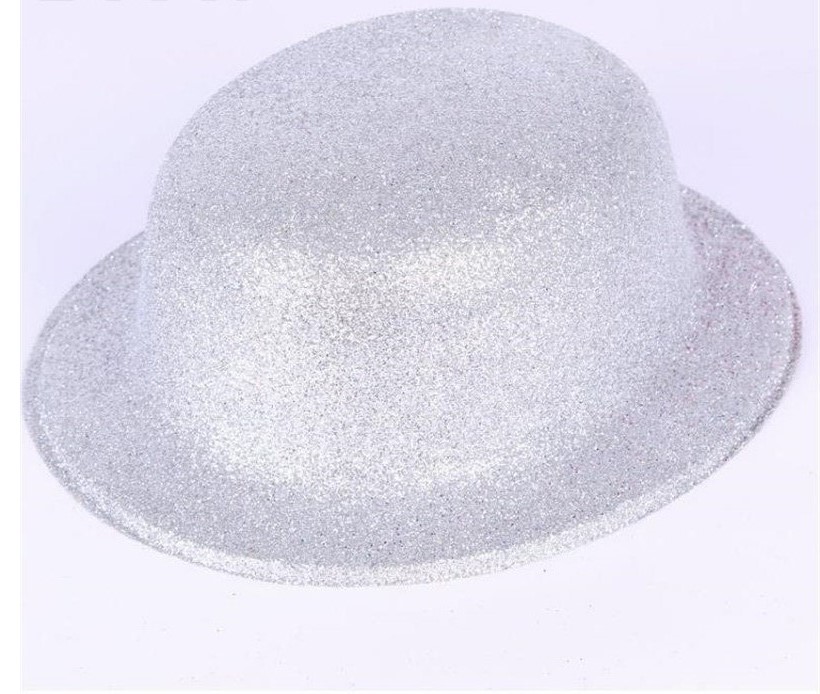 Gümüş Renk Yuvarlak Simli Plastik Parti Şapkası (CLZ)