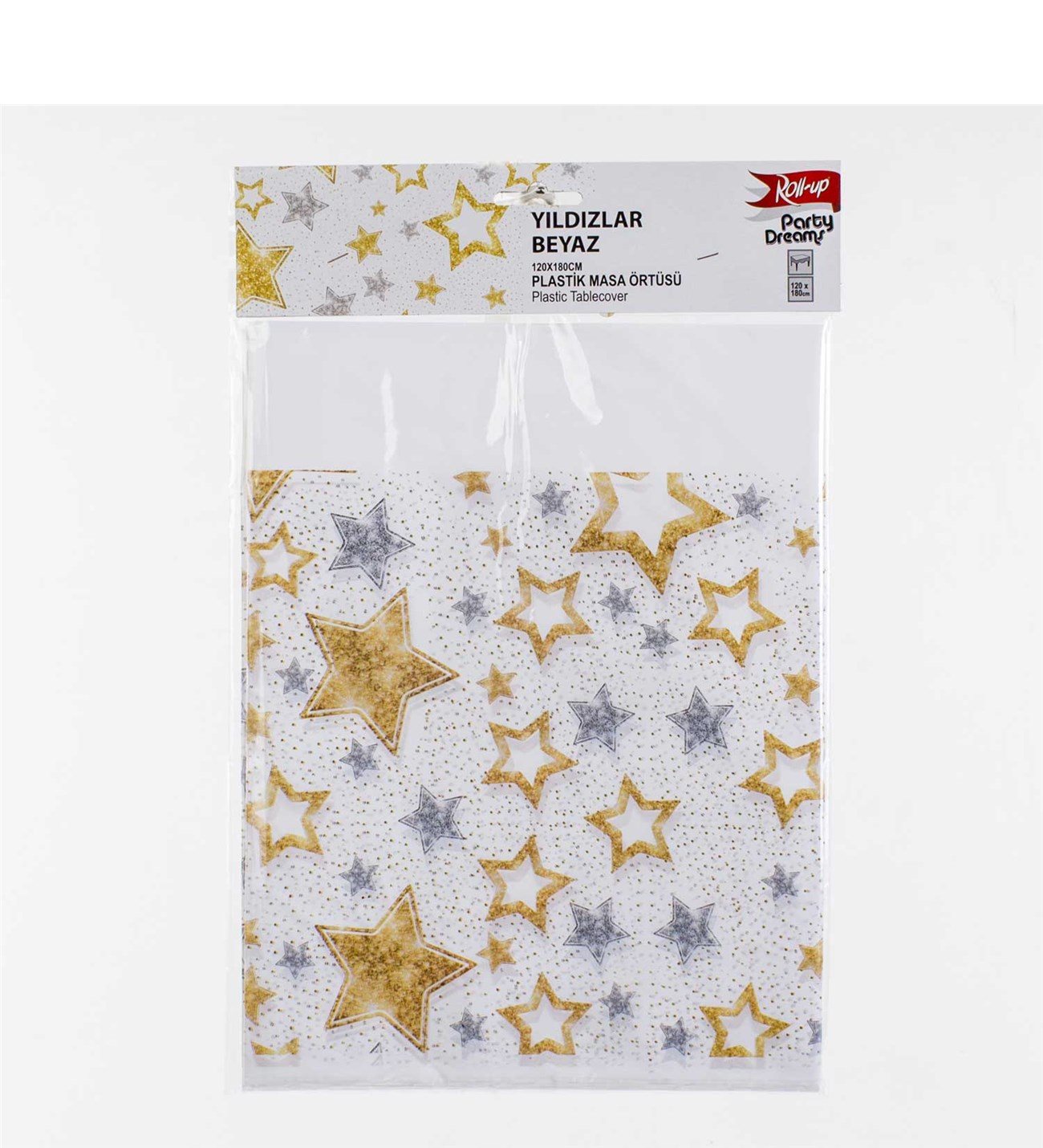 Yıldızlar Beyaz Plastik Masa Örtüsü 120x180 cm (CLZ)