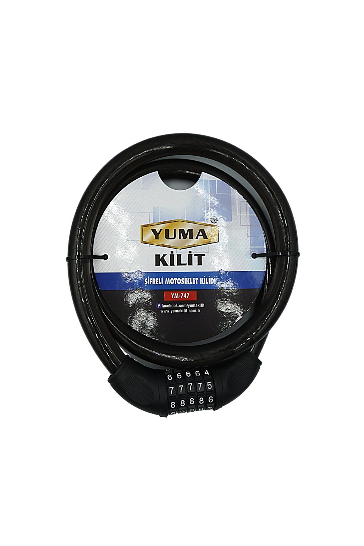 Yuma YM-747 120cm 20mm 5 Şifreli Siyah Motorsiklet Kilidi