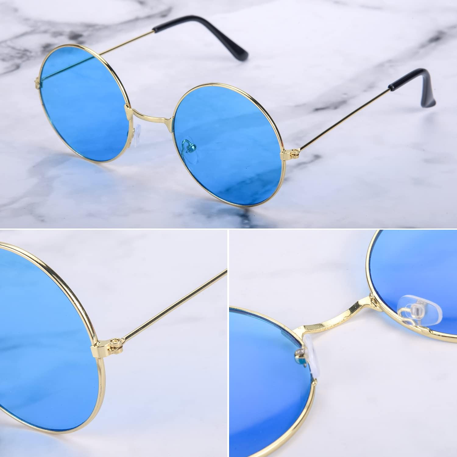 Yuvarlak Cam John Lennon Tarzı Gold Çerçeveli Mavi Gözlük (CLZ)