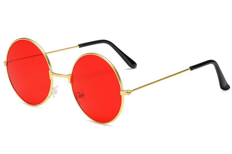 Yuvarlak Cam John Lennon Tarzı Gold Çerçeveli Kırmızı Gözlük (CLZ)