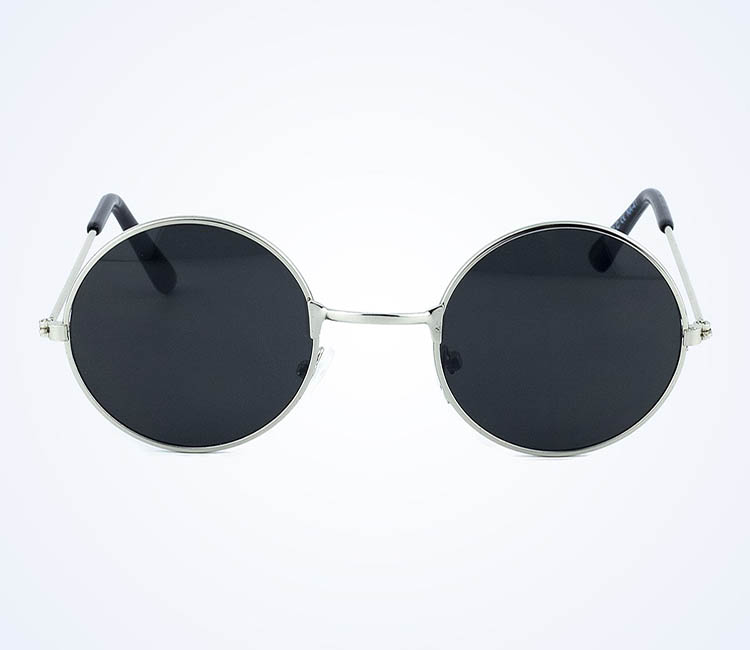 Yuvarlak Cam John Lennon Tarzı Gümüş Çerçeveli Siyah Gözlük  (CLZ)